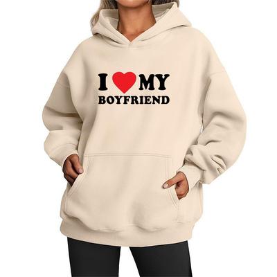 Sudadera holgada con capucha y estampado de letras "Amo a mi novio", suéter informal para mujer, jersey estampado de manga larga