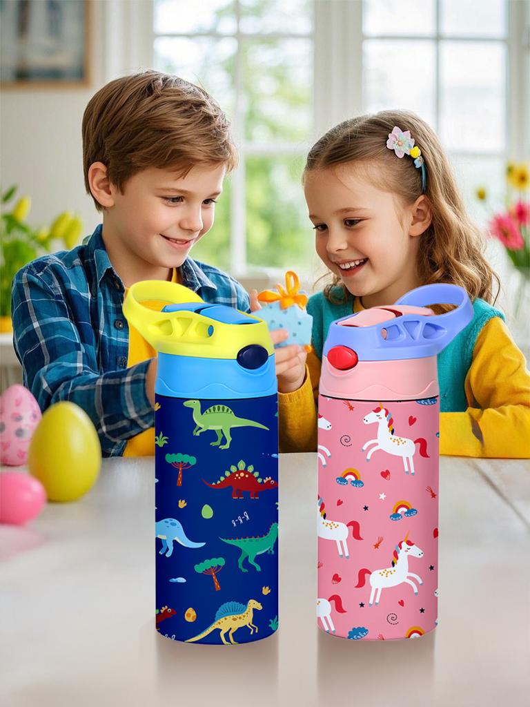 12OZ/350ml Thermosbecher mit Cartoon-Muster Edelstahl-Isolierflasche Niedliche Thermoskanne Tragbarer Handbecher für den Außenbereich