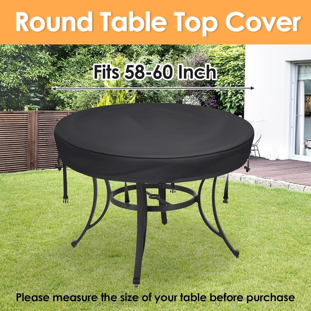 Outdoor Round Table Cover - Waterproof Anti-UV Round Patio Table Cover - Fits Round Outdoor Table Up To 58-60 Inch