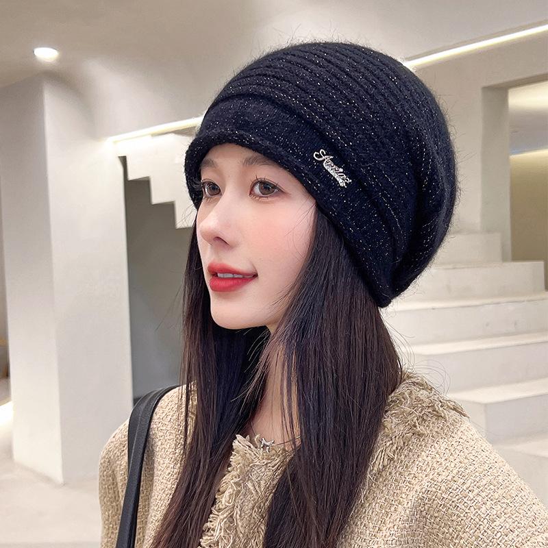 Autumn and Winter Hats for Women Korean Version Versatile Warm Baotou Knitted Hat Fashionable Loose and Face Showing Small Woolen Pile Cold Hat