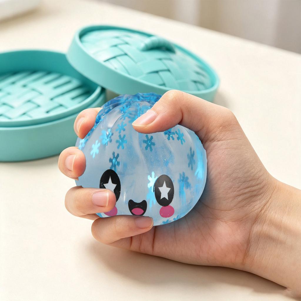 Steamed Bun Stress Toy with Steamer Basket - Slow Rising Toy for Adults Kids