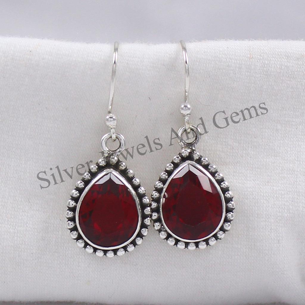 Red Garnet Earrings, Designer Earring, Handmade Earrings, Teardrop Garnet Earring, 925 Sterling Silver, Gift for her, Wedding Earring