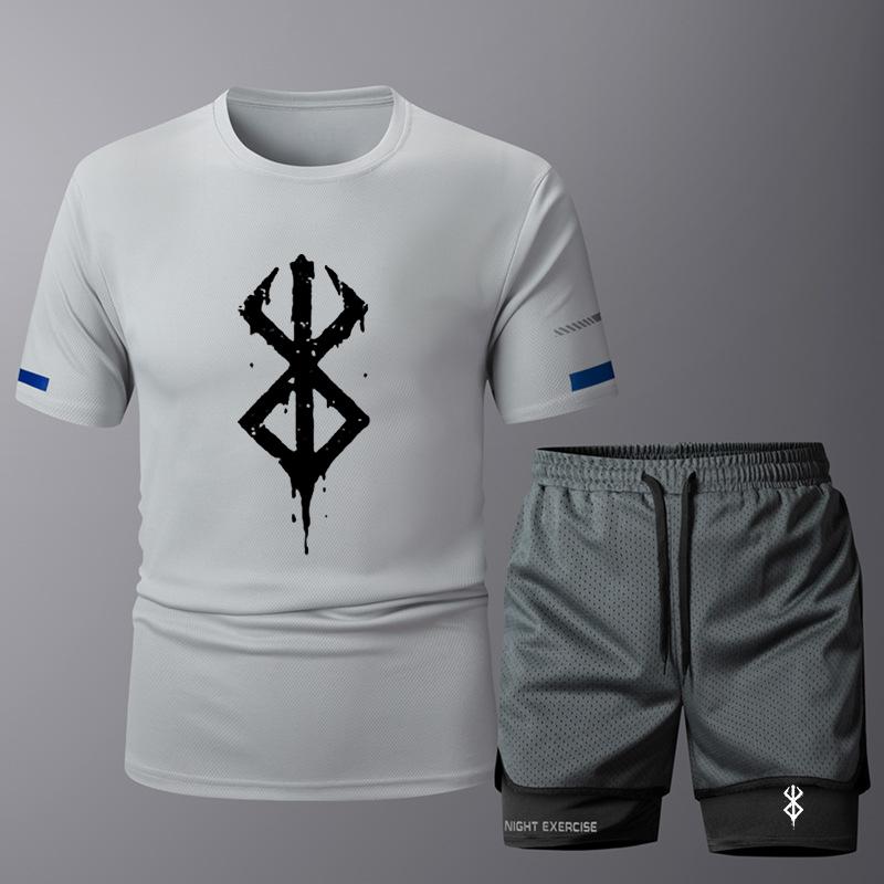 Summer Men Casual Set Print Tracksuit Short Sleeve Shirt+Shorts 2PC Sports Suit XS
