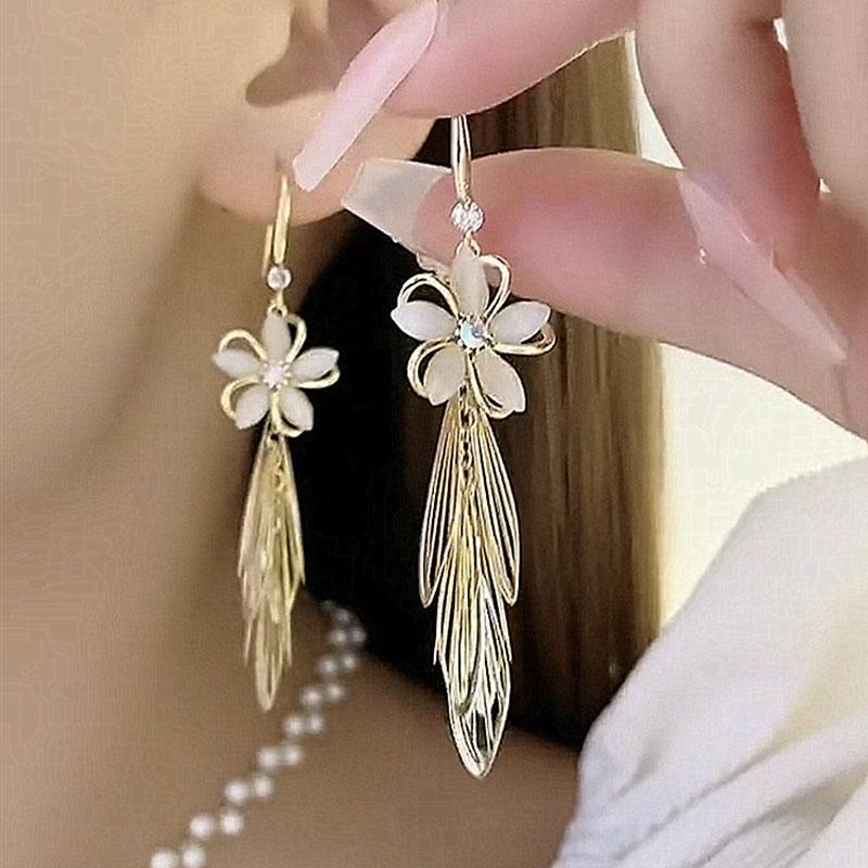New Korean Trend Flower Earrings Long Tassel Ear Line Crytal Chain Drop Earrings For Women Girls Daily Jewelry Party Gifts
