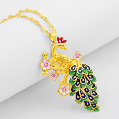 Simulace pískově zlatého náhrdelníku s přívěskem páv, cloisonne, retro doplňků, temperamentu, divokého, dlouhotrvajícího, barvy.