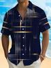 2026 Vintage Estate Uomo Camicie a Quadri Geometrici a Griglia Manica Corta Collo a Revers Stampa 3D Camicie Hawaiane per Vacanze Abbigliamento Casual da Uomo