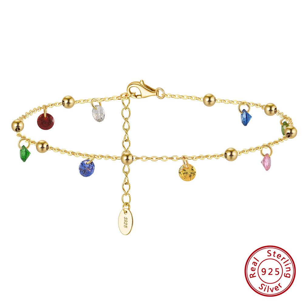 

ORSA JEWELS New Summer Beach Anklet Fashion 925 Silver Cable Chain Multicolor 4A Zircon Anklet for Women jewelry SA93