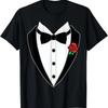 Black and White Tuxedo Bow Tie Red Rose T-Shirt Gift