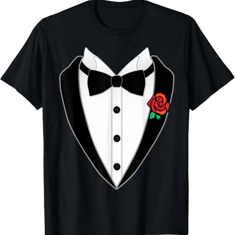 

Black and White Tuxedo Bow Tie Red Rose T-Shirt Gift XXXL чёрный