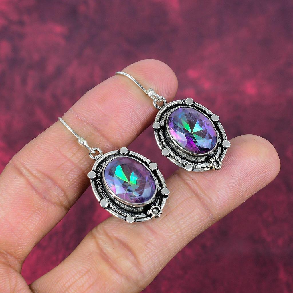 Mystischer Topas 925 Sterling Silber Ohrringe, handgefertigte Edelstein Schmuck Ohrringe, für den Gedenktag