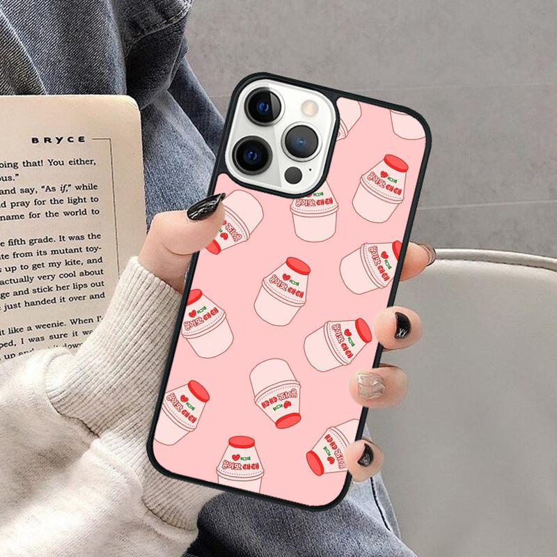 Kawaii Japanese Strawberry Milk Drink Bottle Phone Case for iPhone 17 Air 16 16e 15 Plus for Apple 13 11 12 14 Pro Max