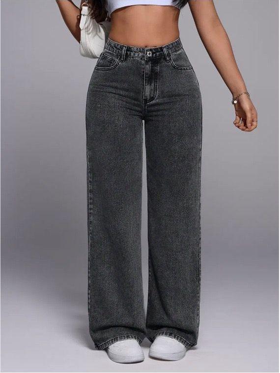 Black High-Waisted Loose Wide-Leg Floor-Length Trousers for Women
