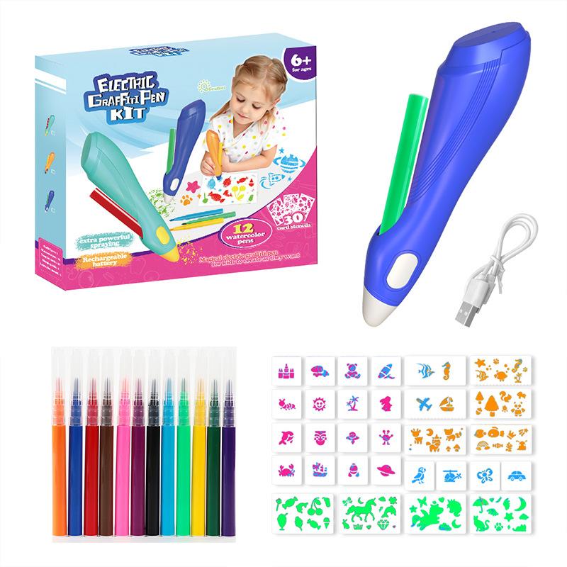 Children'S Electric Inkjet Pen Usb Charging Graffiti Painting Pen Set Diy Creative Painting Toy
