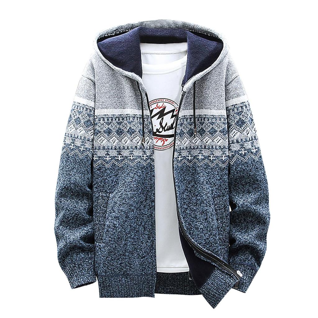 Suéter masculino casual de outono e inverno com capuz e suéter de malha quente