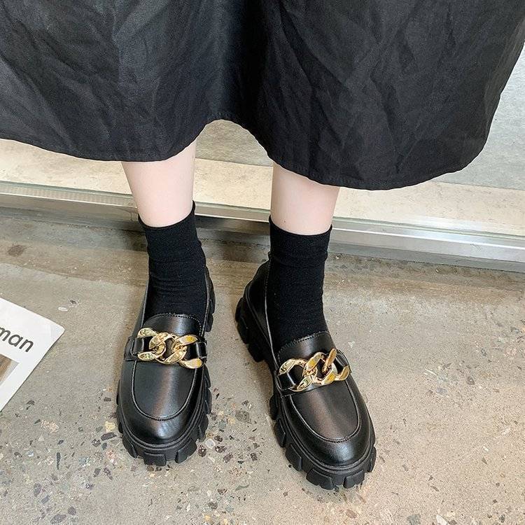College British Style Small Leather Shoes Women's Muffin Platform Spring and Autumn New Versatile One-pedal Loafers Round Head Single Shoes Tide