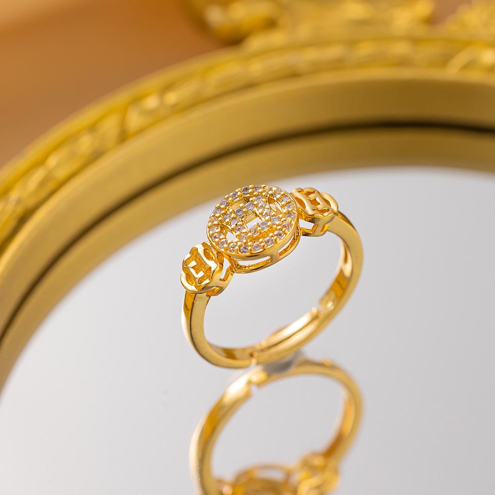 Exquisite super flash zircon ring for girls, light luxury, high-end sense opening adjustable ring, simple real gold electroplating