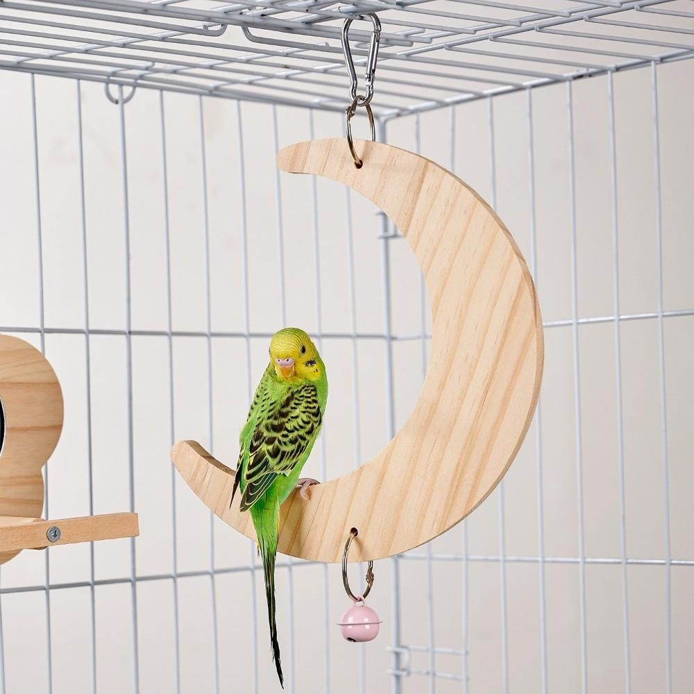 Bite Resistant Bird Flower Mirror Toy Moon-shaped Parrot Swing Stand  For Small Parrot