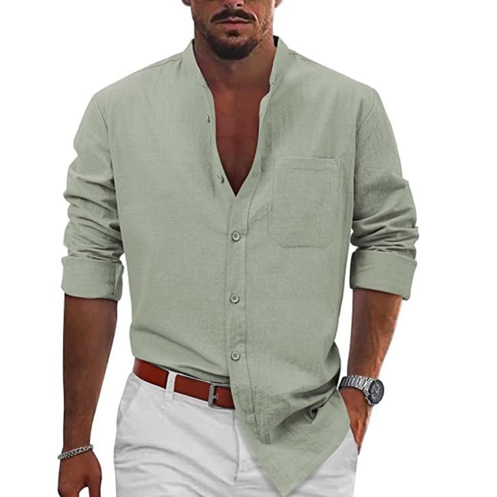 

Мужская однотонная хлопковая рубашка с длинным рукавом и карманом, повседневная XXXL