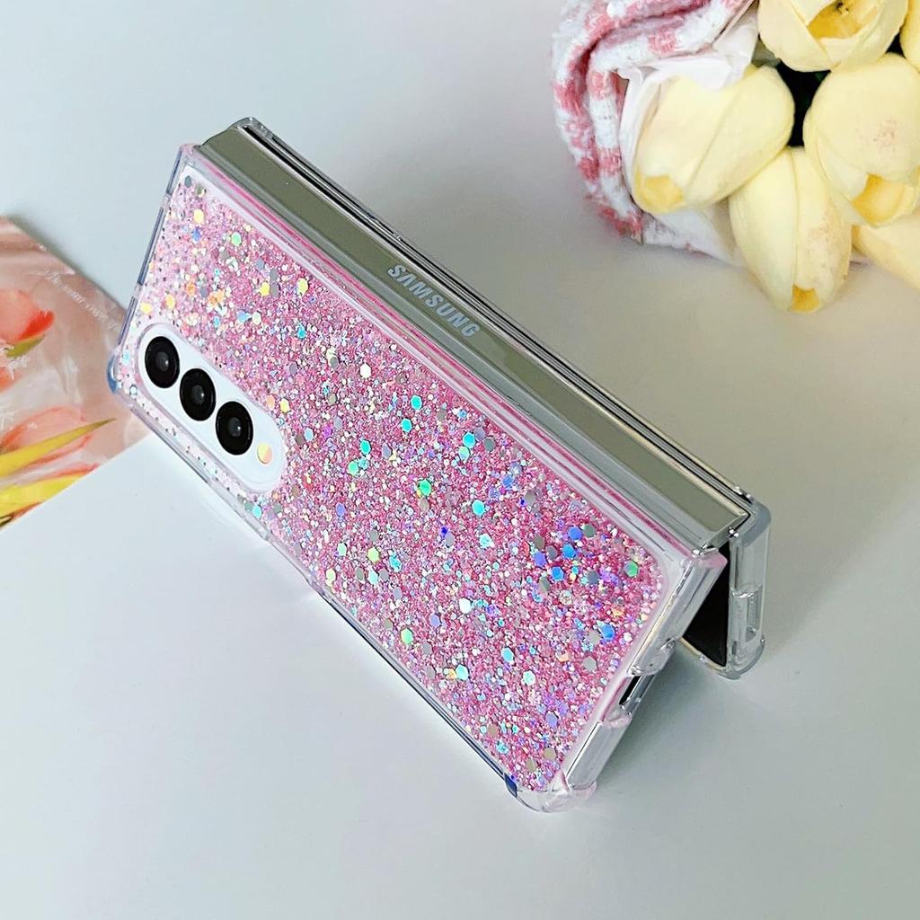 For Samsung Galaxy Z Fold 6 Glitter Case, Cute Bling Sparkle Sparkly Shiny Soft TPU Silicone Clear Bumper Four Corner Shockproof Protective Case for