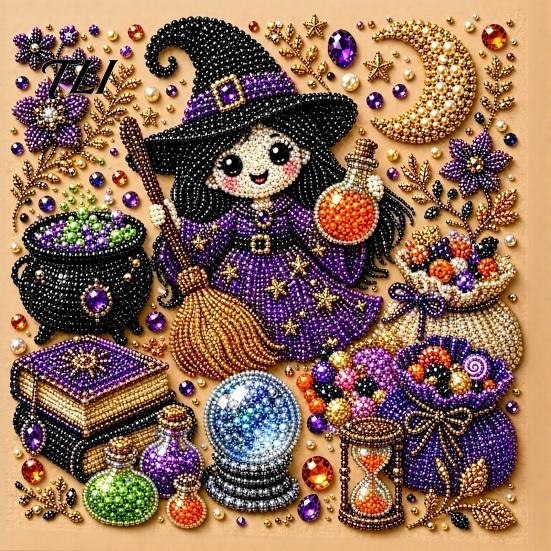 Handgemachtes Geschenk für Erwachsene Halloween Falsche Perlen Malset, DIY Hexerei Kunst 3D Bastelbedarf Perlenwand-Set Anfänger, Feiertagsdekoration Entspannend