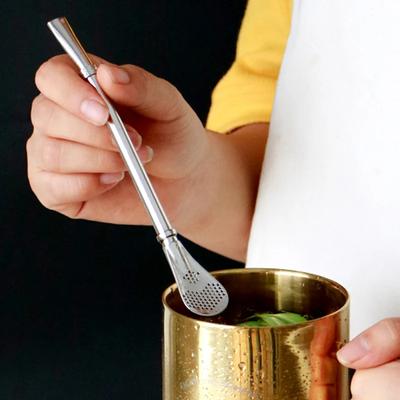 1Pc Stainless Steel Straw Spoon Reusable Drinking Straw Yerba Mate Bombilla Filtered Tea Straw Teaspoon Cocktail Bar Accessories