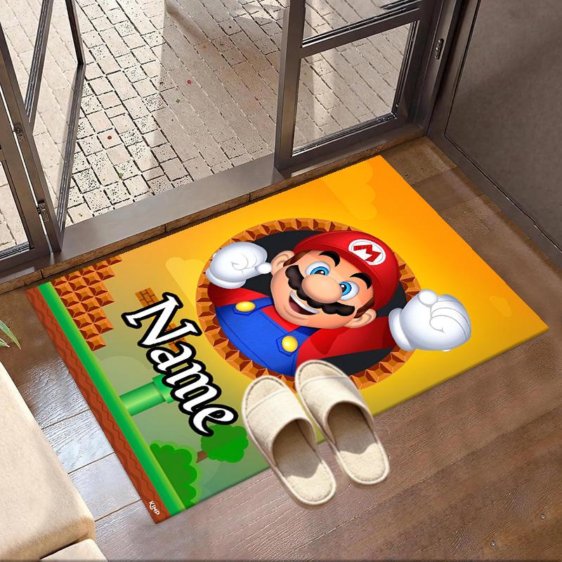 Custom Name Personalized Super Mario Print Carpet, Versatile Home Decor Rug, for Playroom, Apartment, Balcony, Entryway, Hallway Gift