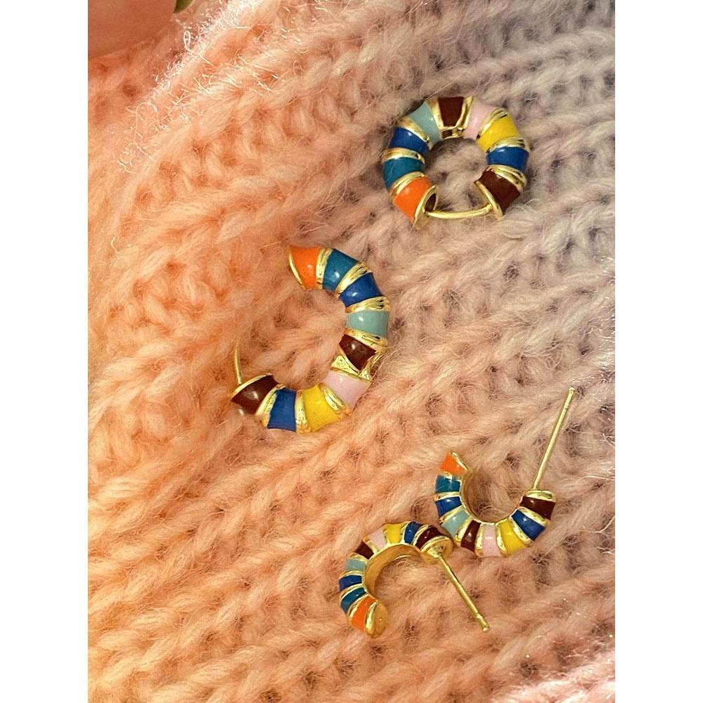 White Baihe With Color Drop Glaze Enamel Earrings Light Luxury Simple Studs Retro Earrings