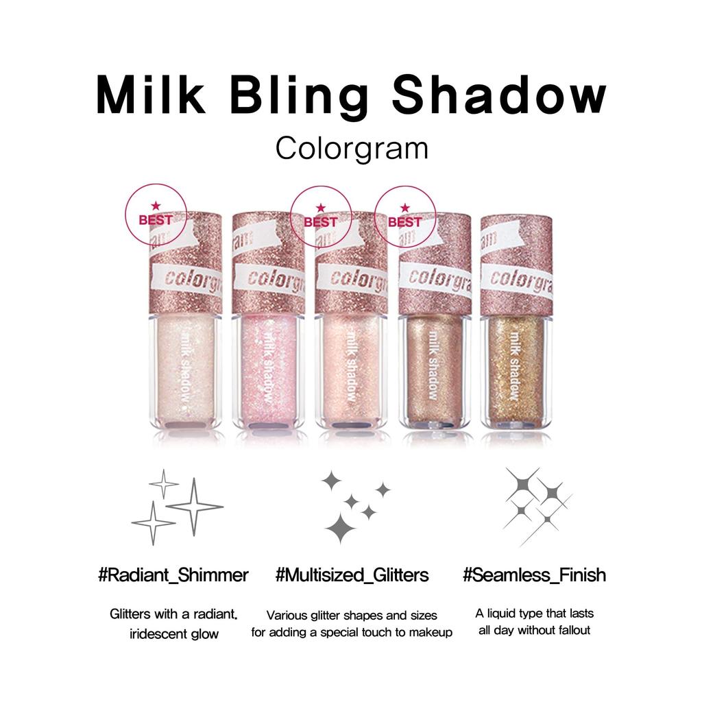 COLORGRAM Milk Bling Shadow Liquid Eyeshadow with and Korean Makeup 01 (1 pc) - Glitter, Glitter, -
