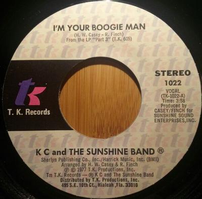 7inch Record KC & THE SUNSHINE BAND - I'm Your Boogie Man 1022 T.K. Records 1977 US Soul/Funk Used