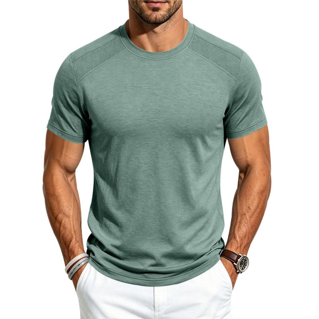 Men's Quick Dry Short Sleeve T-Shirt Athletic Round Neck Cotton Linen Breathable for Gym Running Training