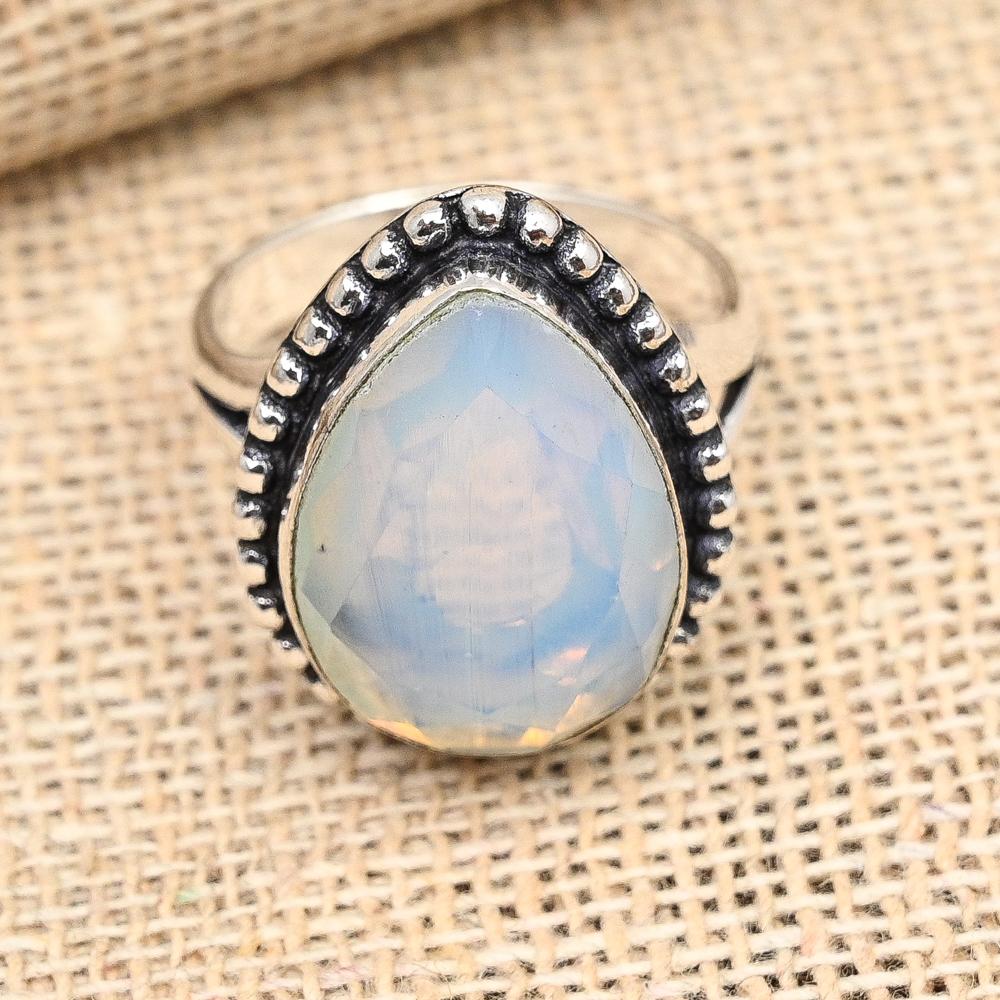 Milky Opal Gemstone Håndlaget 925 Sterling Sølv Ringsmykker til Thanksgiving