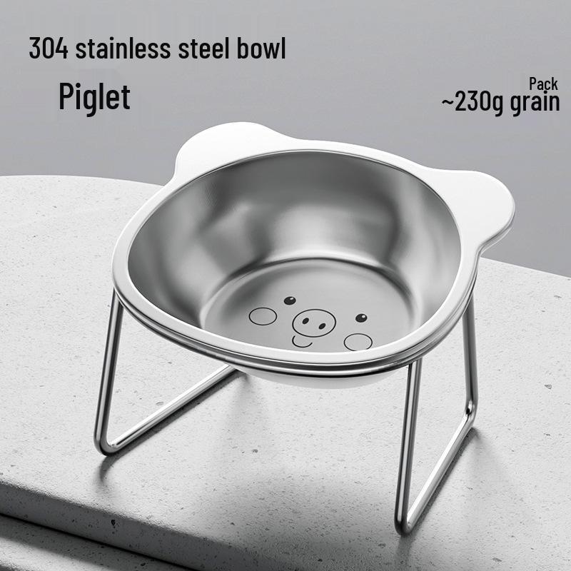 Stainless Steel Pet Bowl with Elevated Rack for Cats & Dogs - Anti-Neck Strain Design