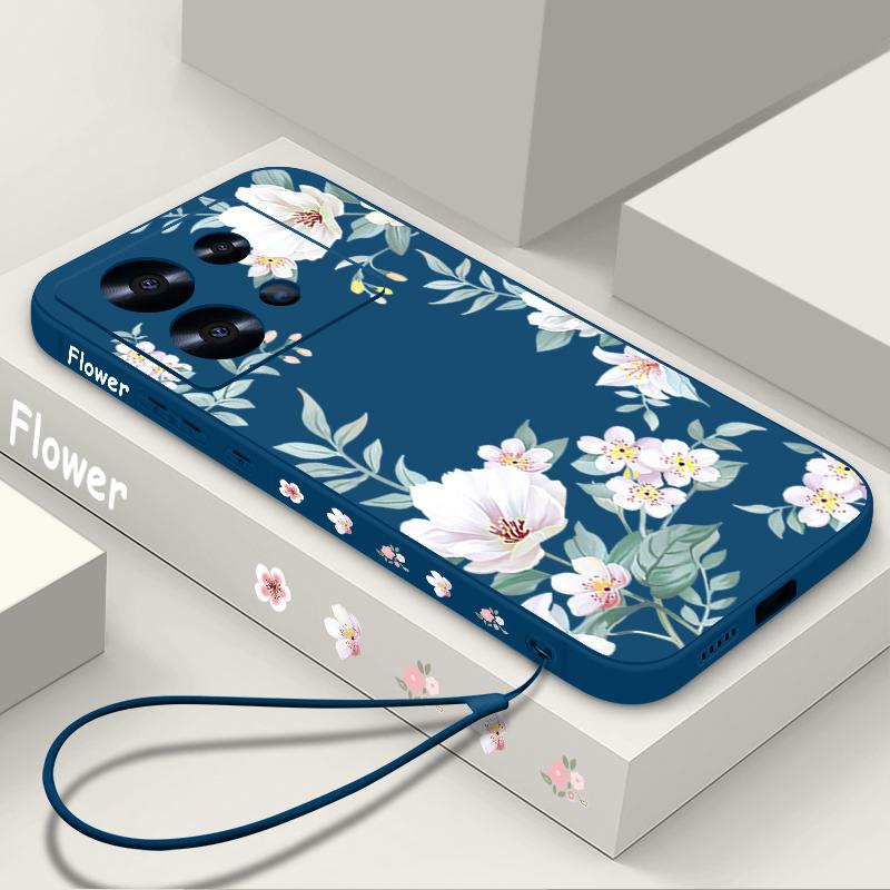 

Простой цветочный принт тонкий матовый чехол для Xiaomi 13T Pro Poco F6 X6 X5 Redmi Note 14 Pro 13 12 11 ремешок TPU мягкий противоударный чехол для телефона Redmi Note 10 Pro 4G белый/синий