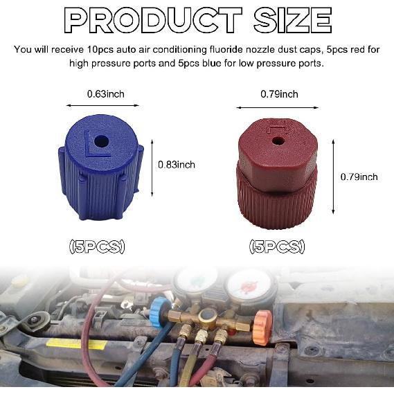 10 PCS R134a Cap A/C Cap, 13mm & 16mm Air Conditioning Service AC System Charging Port Cap, High & Low Pressure Port Dust Valve Covers for Most R134A