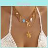 Beach Style Double Layer Stainless Steel Necklace With Starfish Shell And Heart Pendant For Women And Men
