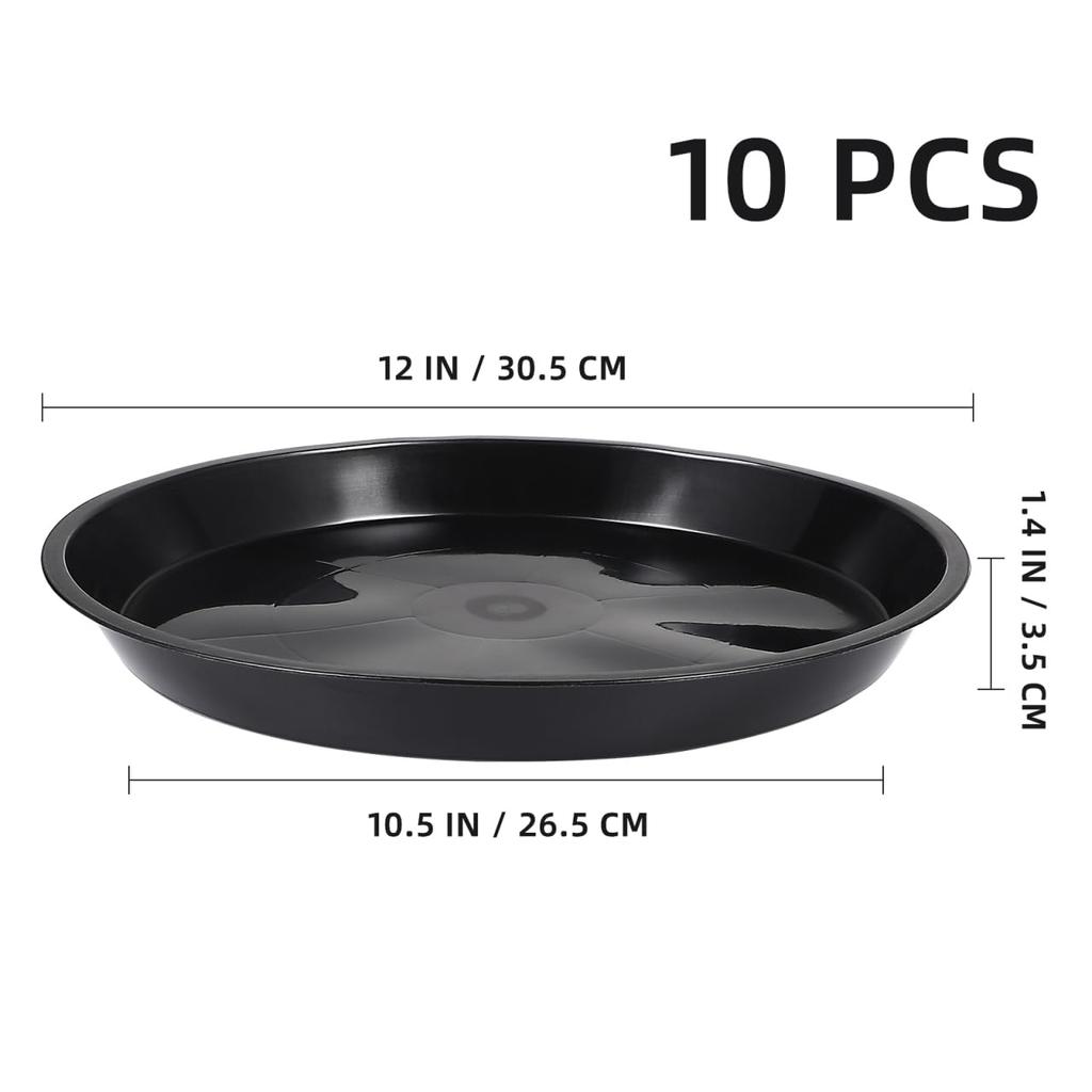 OUNONA Pot Flower Pot Planter Plastic Outer Diameter Shallow Interior Pack of 10 Saucer, Saucer, Saucer, Tray, Plate, 30cm, Plate, Decoration, Black,
