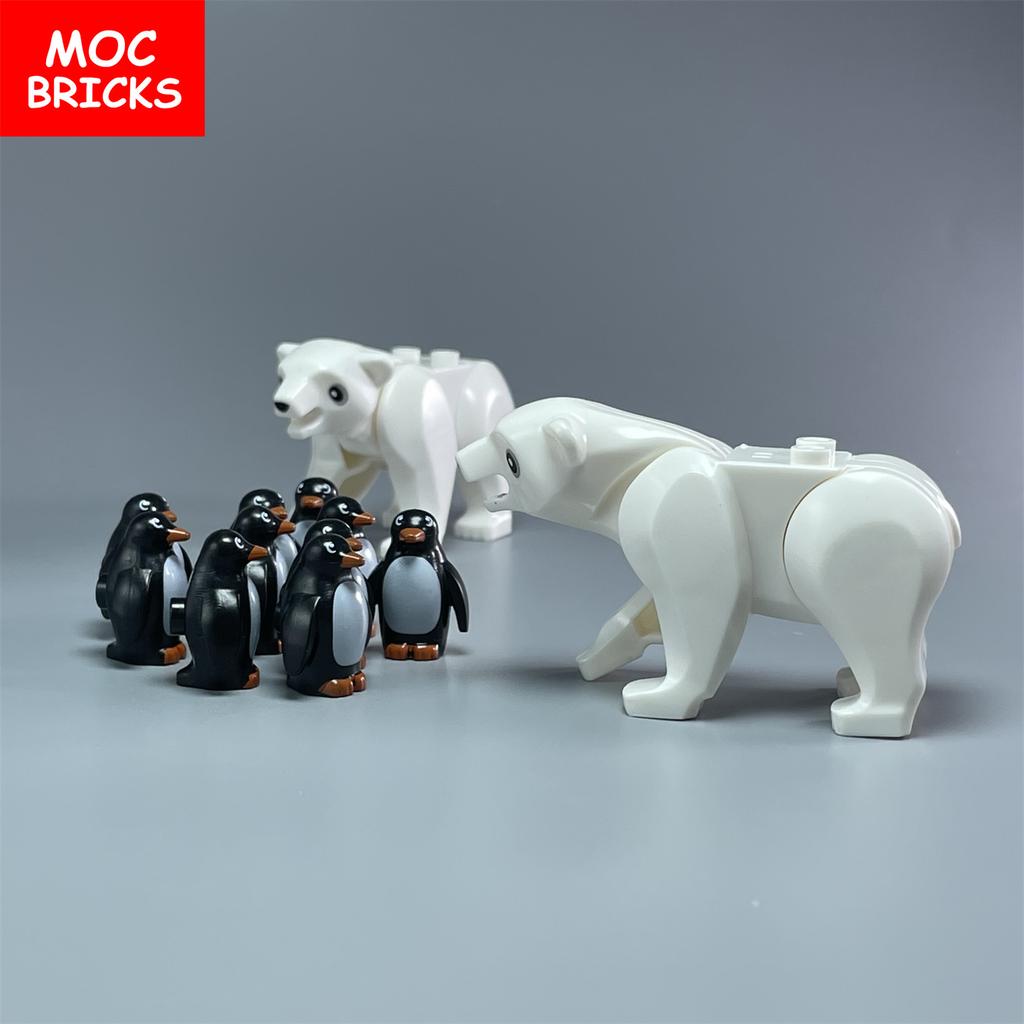 MOC Bricks Ice Animal Polar Penguin Beach Building Blocks Assembled Toys For Children Education Gifts