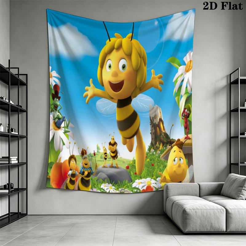 Bees and Maya Wall Tapestry Aesthetic Wall Hanging Printed Fabric Blanket Decorative Tapestries for Bedroom Living Room Home Decor