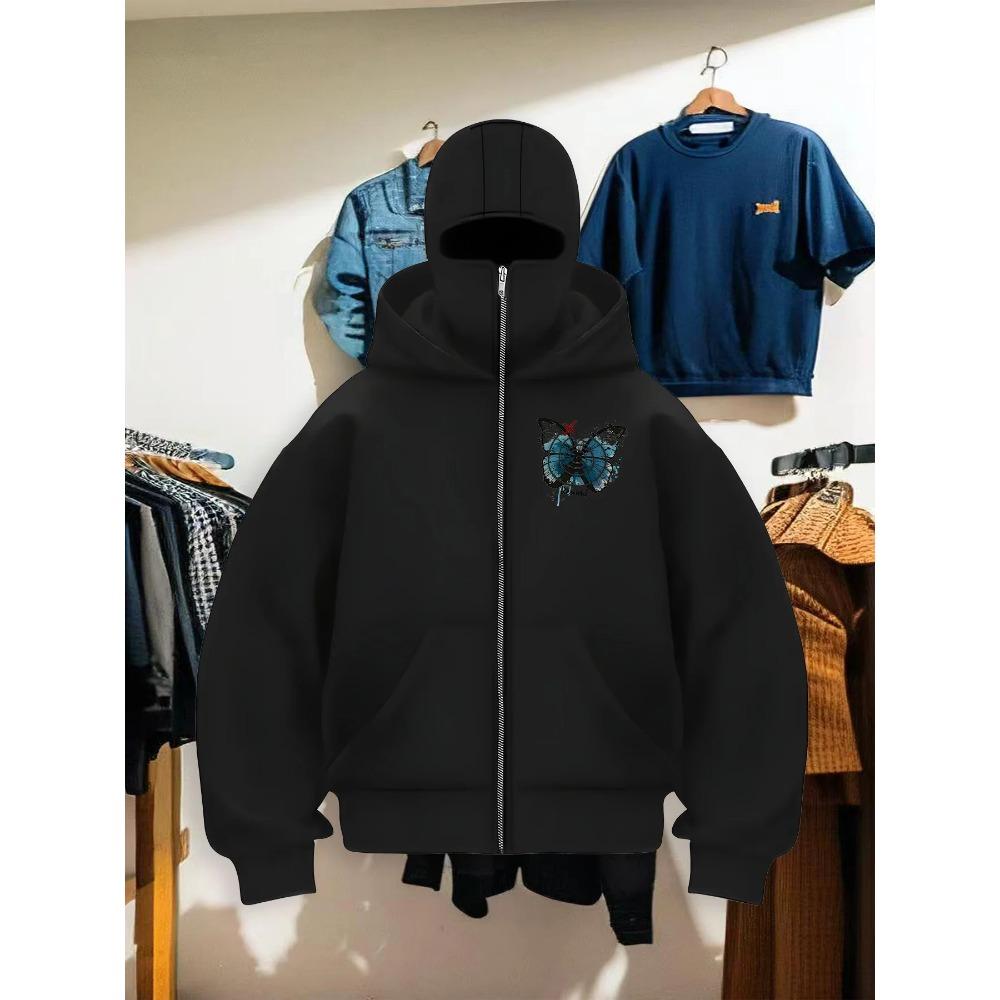 Herbst- und Winter-Kapuzenpullover für Herren und Damen, mit Schmetterlings-Printstoff für Wärme und Komfort