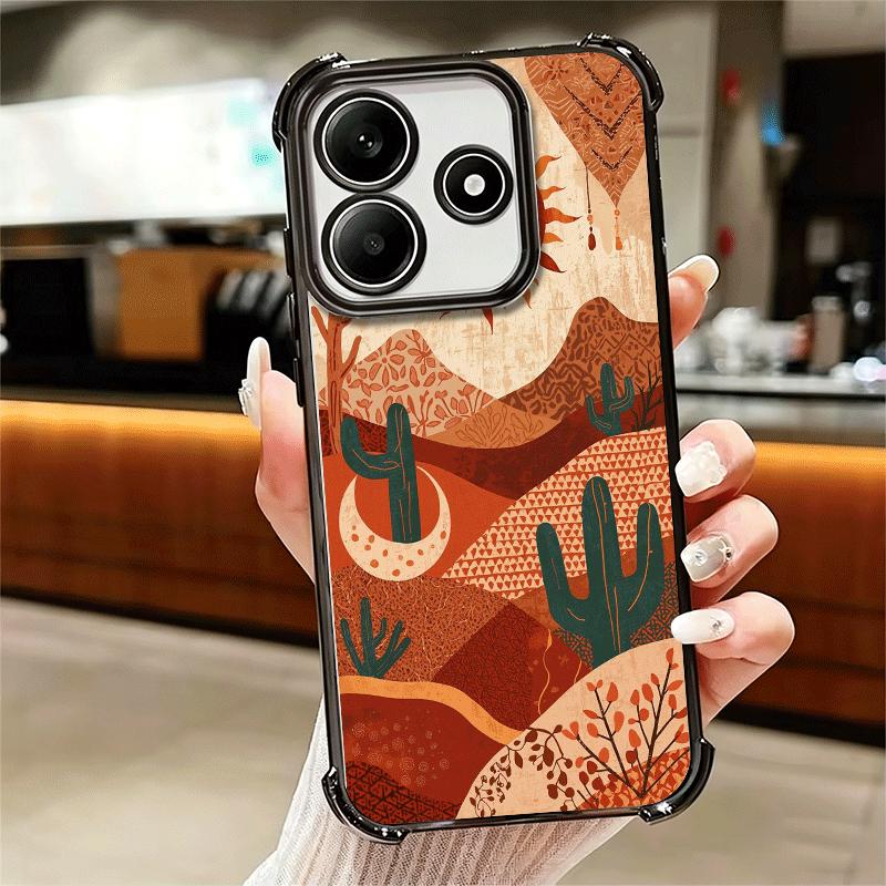 Cactus Pattern Plating Phone Case For Xiaomi Redmi Note 14 15 Pro Plus 13 12 11 11S 11T 10 9S 9 5G Anti-Fall Airabag Cover