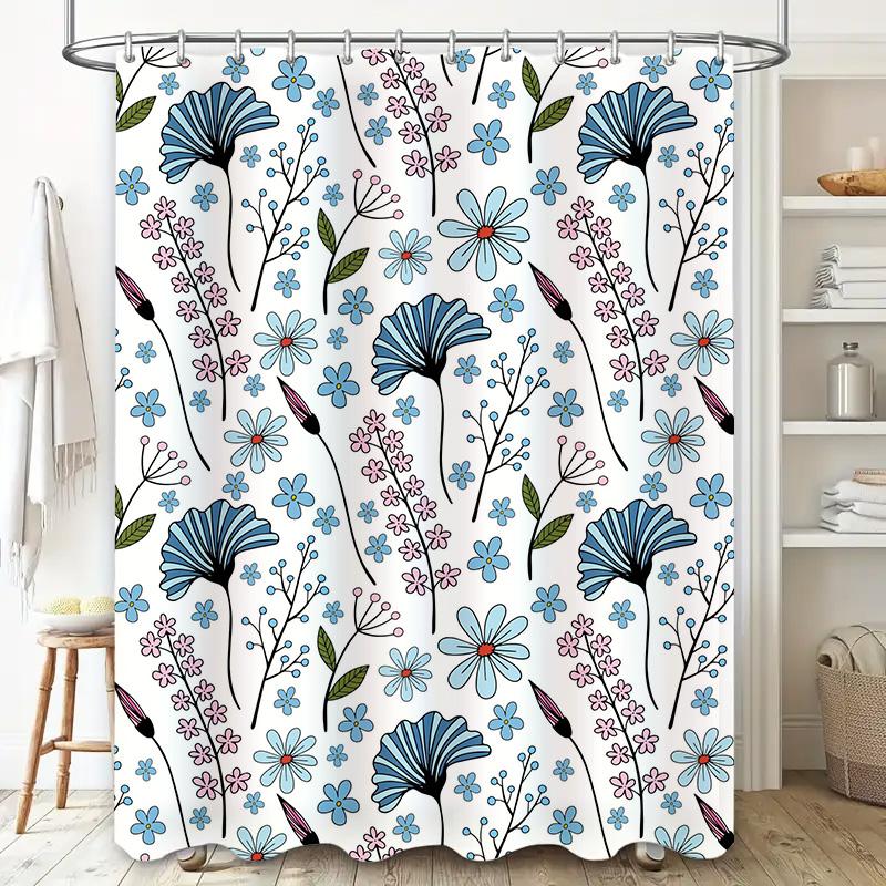 Vibrant Floral Shower Curtain Blue Pink Bloom Decor for Bathrooms Water-Resistant Fabric Modern Home Accessories