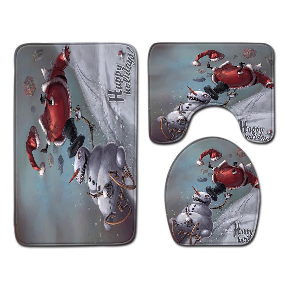 Christmas Toilet Four-Piece Floor Mat Bathroom Non-Slip Door Mat Shower Room Absorbent Carpet
