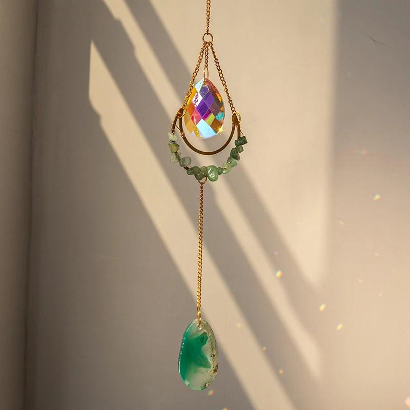 Crystal Sun Catcher Hanging Pendant Wind Chimes Chakra Artificial Agate Raw Stone Crystal Stained Glass Home Window Decoration