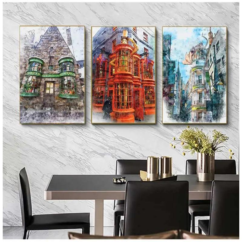 Magic Wand Wizard Shop Watercolor Posters Large Hall Painting Canvas Wizarding Weasley Wall Pictures Children Bedroom