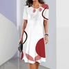 New Geometric Curve Graphic Print Women's Dresses Elegant Loose Short Sleeve O-Neck Summer Dresses Female Fashion Sundress