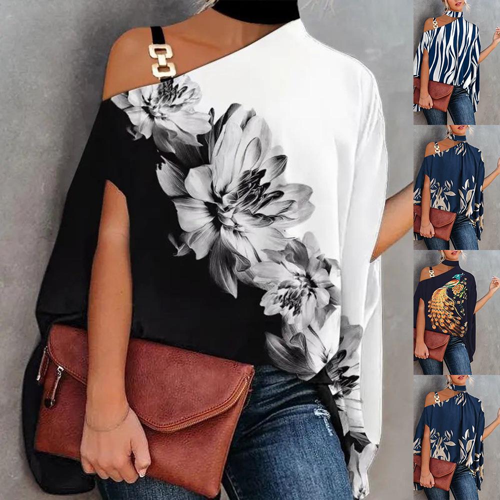 

Summer 2024 Women s Halter Shawl Print Batwing Sleeve Shirt Medium