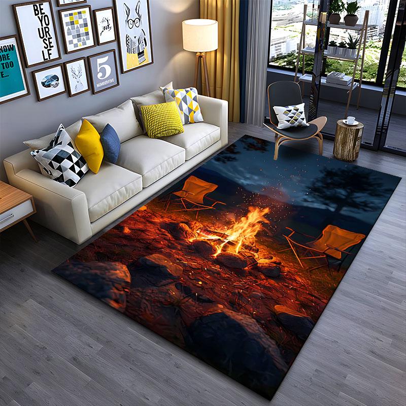 Campfire and Chairs At Night Suitable As a Non-slip Mat for the Living Room or Bedroom Sofa