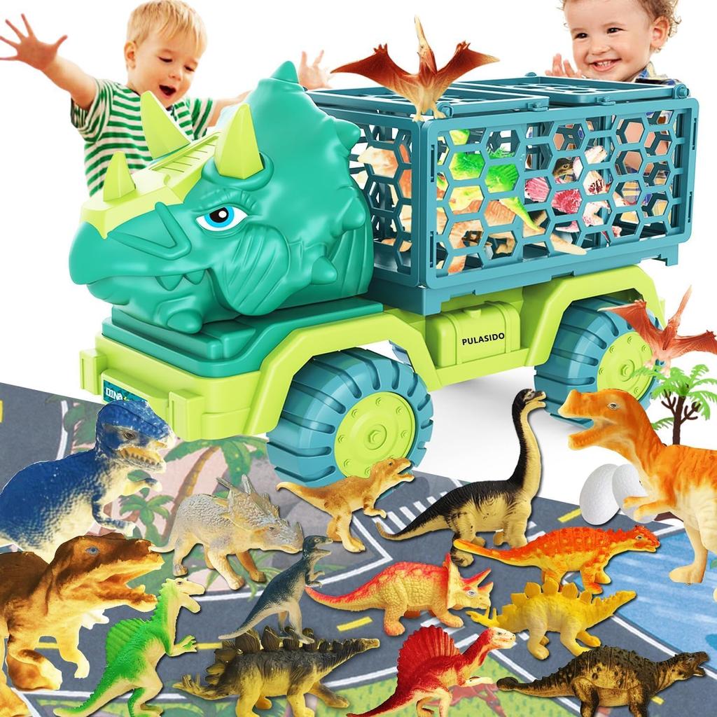 Large Dinosaur Truck Toys for Kids Jurassic Tyrannosaurus Rex Transport Car Carrier Truck with Dino Figures Eggs for Boys Girls