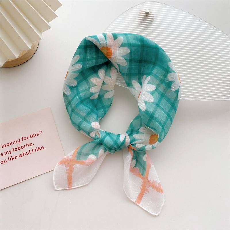58cm Cotton Linen Women's Scarf Fashion Print for Hair and Neck Square Design
