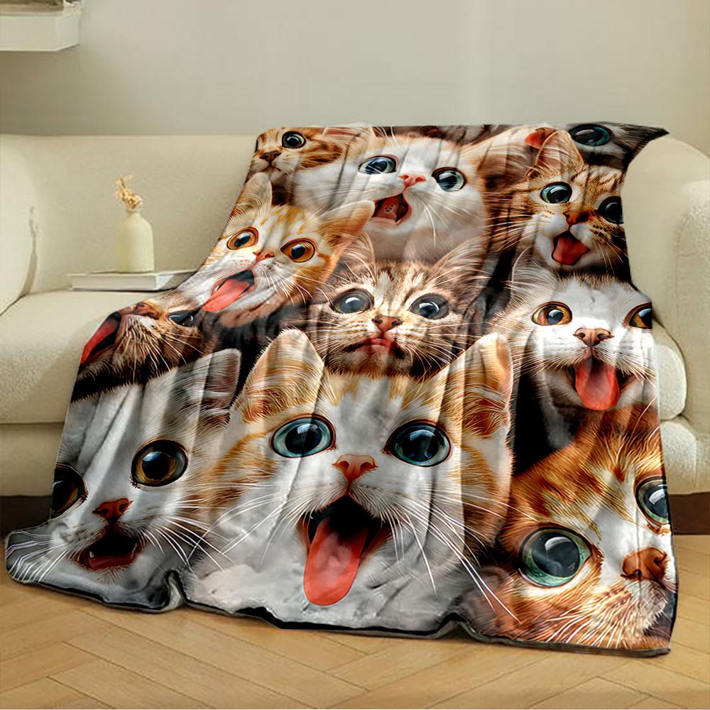 Cute Cartoon Cats Blanket for All Seasons Blanket Lunch Break Throw Gift
